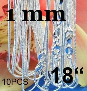 10pcs/lot Promotion! wholesale silver plated  necklace,   silver fashion jewelry Snake Chain 1mm  Necklace 16 18 20 22 24 INCHES