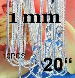 10pcs/lot Promotion! wholesale silver plated  necklace,   silver fashion jewelry Snake Chain 1mm  Necklace 16 18 20 22 24 INCHES