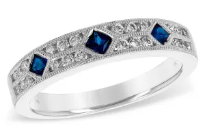 14K White Gold Blue Sapphire Art Deco Inspired Ring