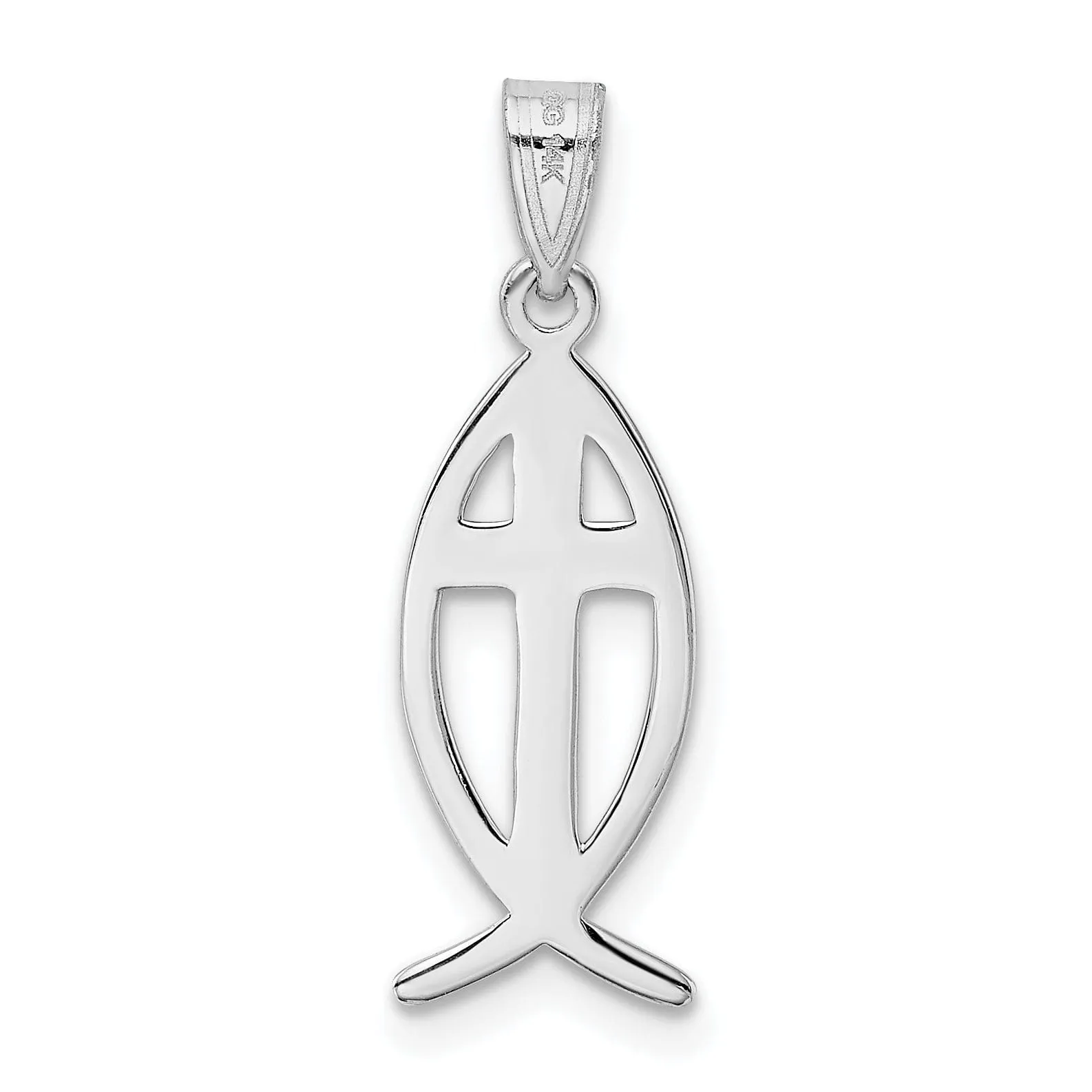 14k White Gold Polished Finish Ichthus Fish with Cross Design Pendant