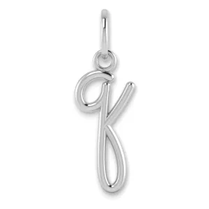 14K White Gold Small Size Lower Case Script Letter Q Initial Pendant