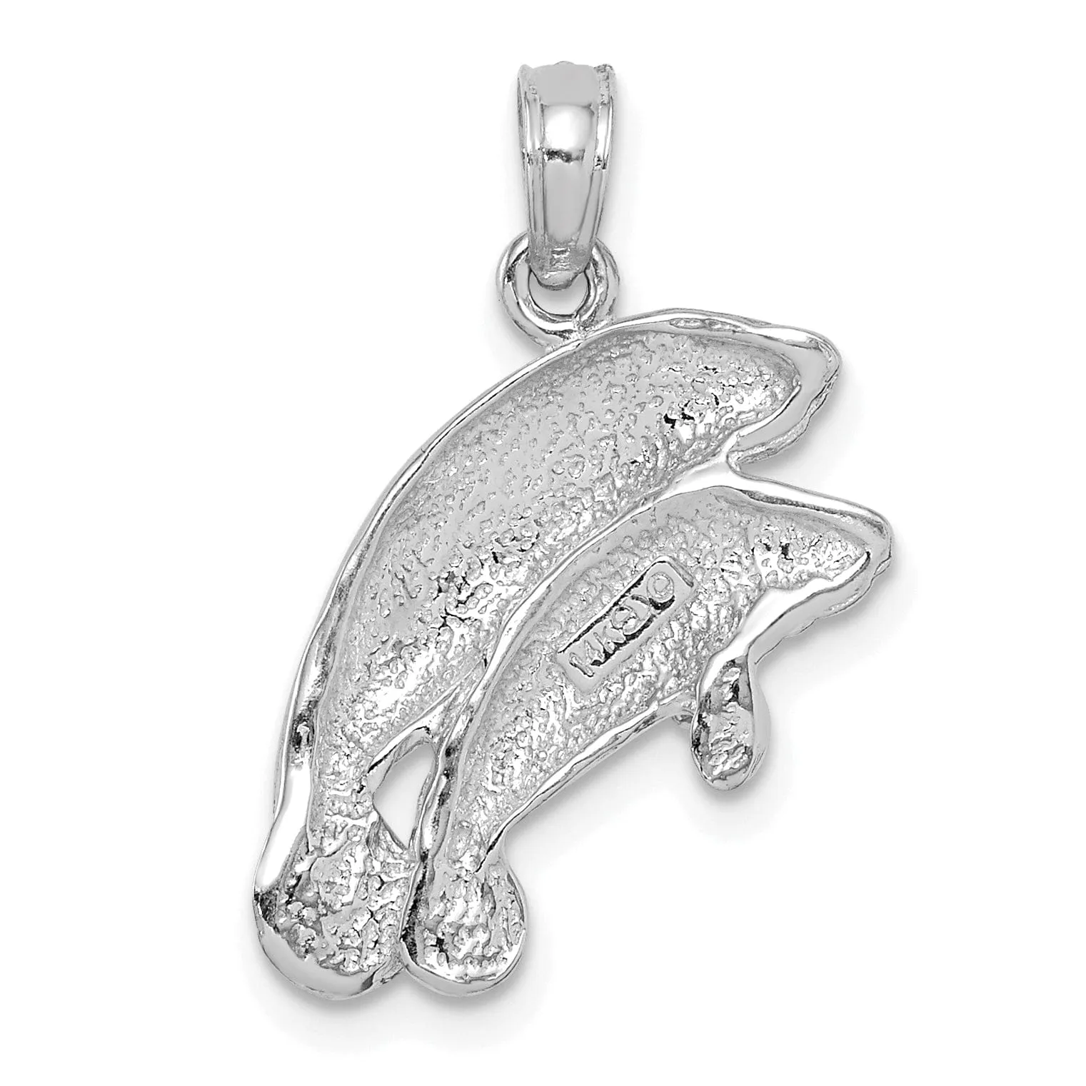 14k White Gold Solid Polished Finish Double Manatee Design Charm Pendant