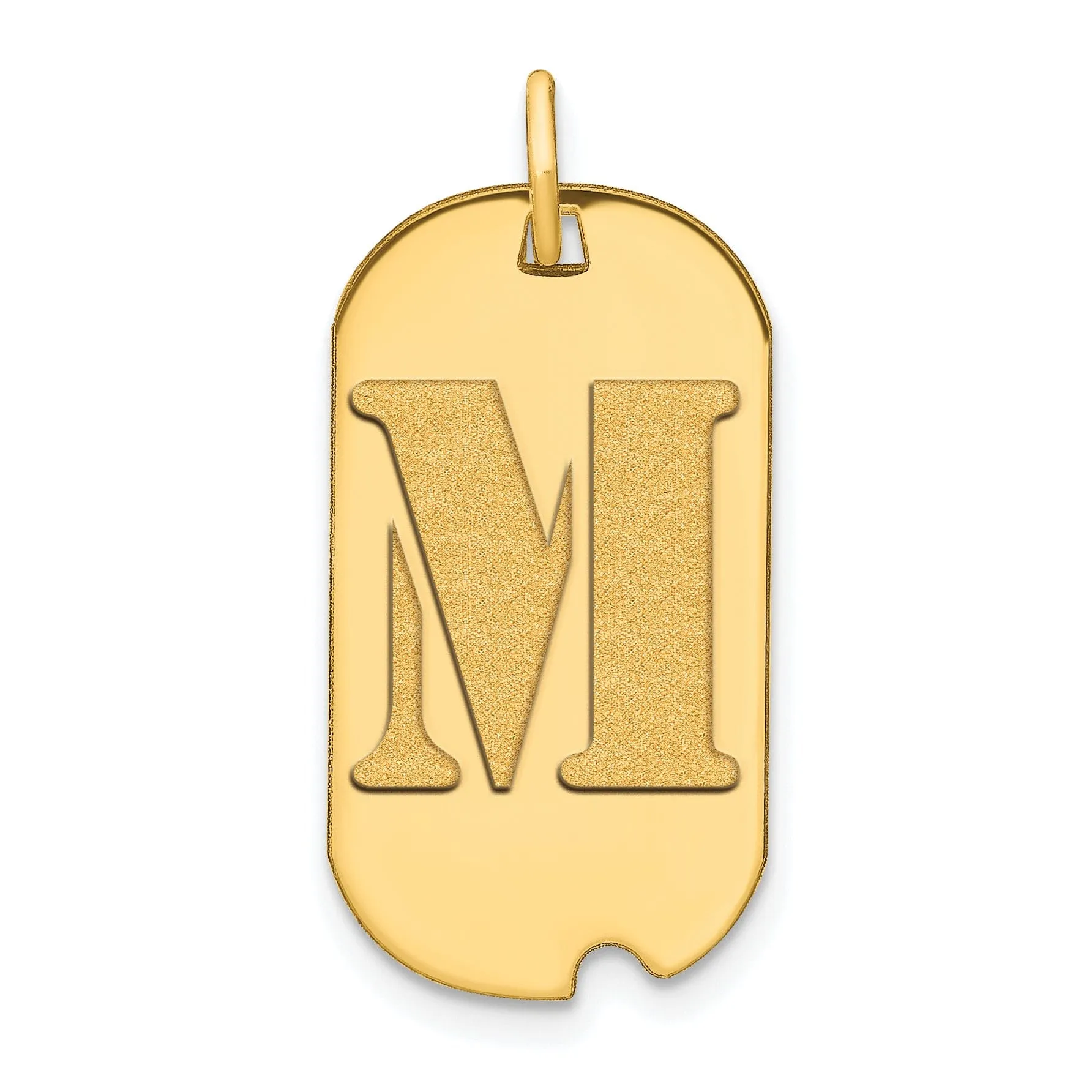 14k Yellow Gold Polished Finish Block Letter M Initial Design Dog Tag Charm Pendant