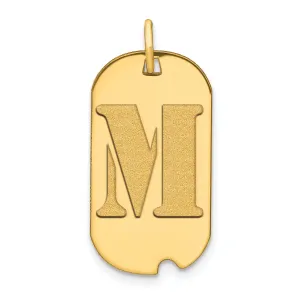 14k Yellow Gold Polished Finish Block Letter M Initial Design Dog Tag Charm Pendant