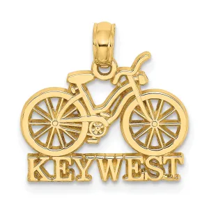 14K Yellow Gold Polished Finish KEY WEST Banner under Bicycle Charm Pendant