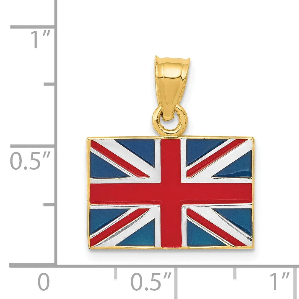 14K Yellow Gold Red, White, Blue Enameled Finish Solid United Kingdom Flag Charm Pendant