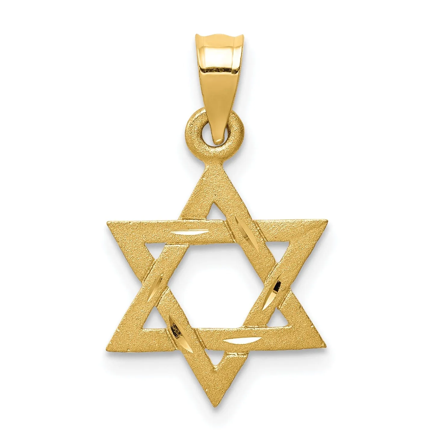 14k Yellow Gold Satin D.C Finish Solid Star of David Charm Pendant