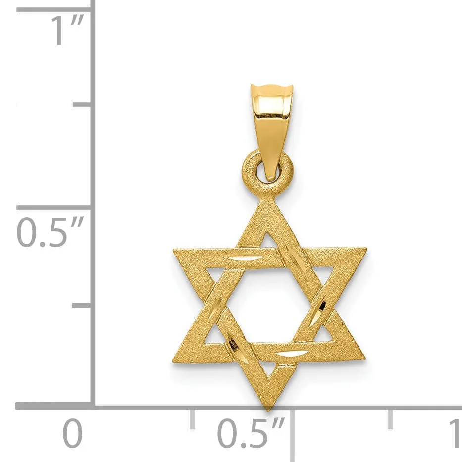 14k Yellow Gold Satin D.C Finish Solid Star of David Charm Pendant