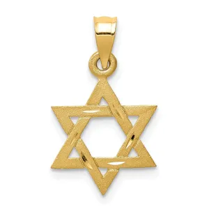 14k Yellow Gold Satin D.C Finish Solid Star of David Charm Pendant