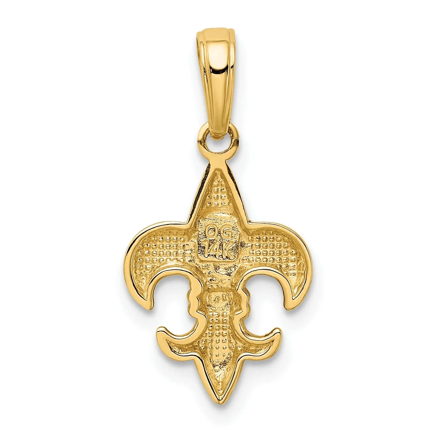 14k Yellow Gold Solid Polished Finish Concave Shape Small Size Fleur-De-Lis Design Charm Pendant