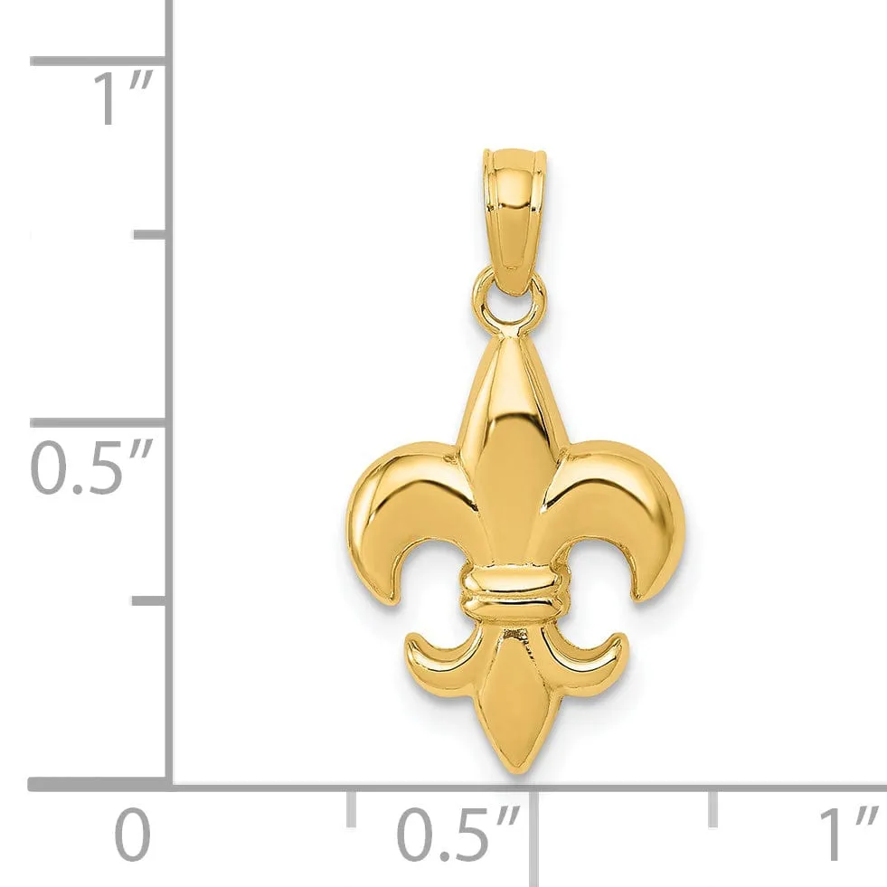 14k Yellow Gold Solid Polished Finish Concave Shape Small Size Fleur-De-Lis Design Charm Pendant