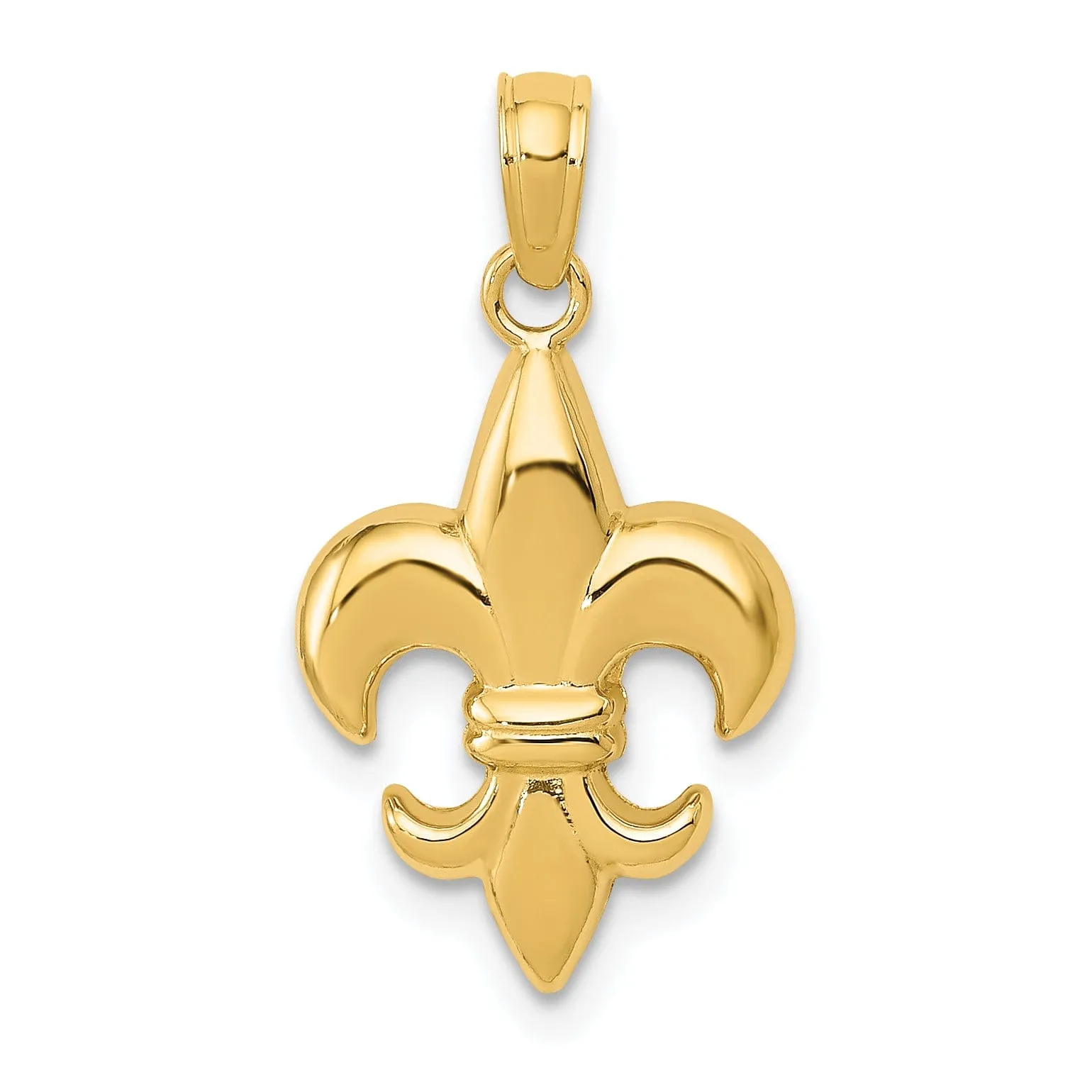 14k Yellow Gold Solid Polished Finish Concave Shape Small Size Fleur-De-Lis Design Charm Pendant