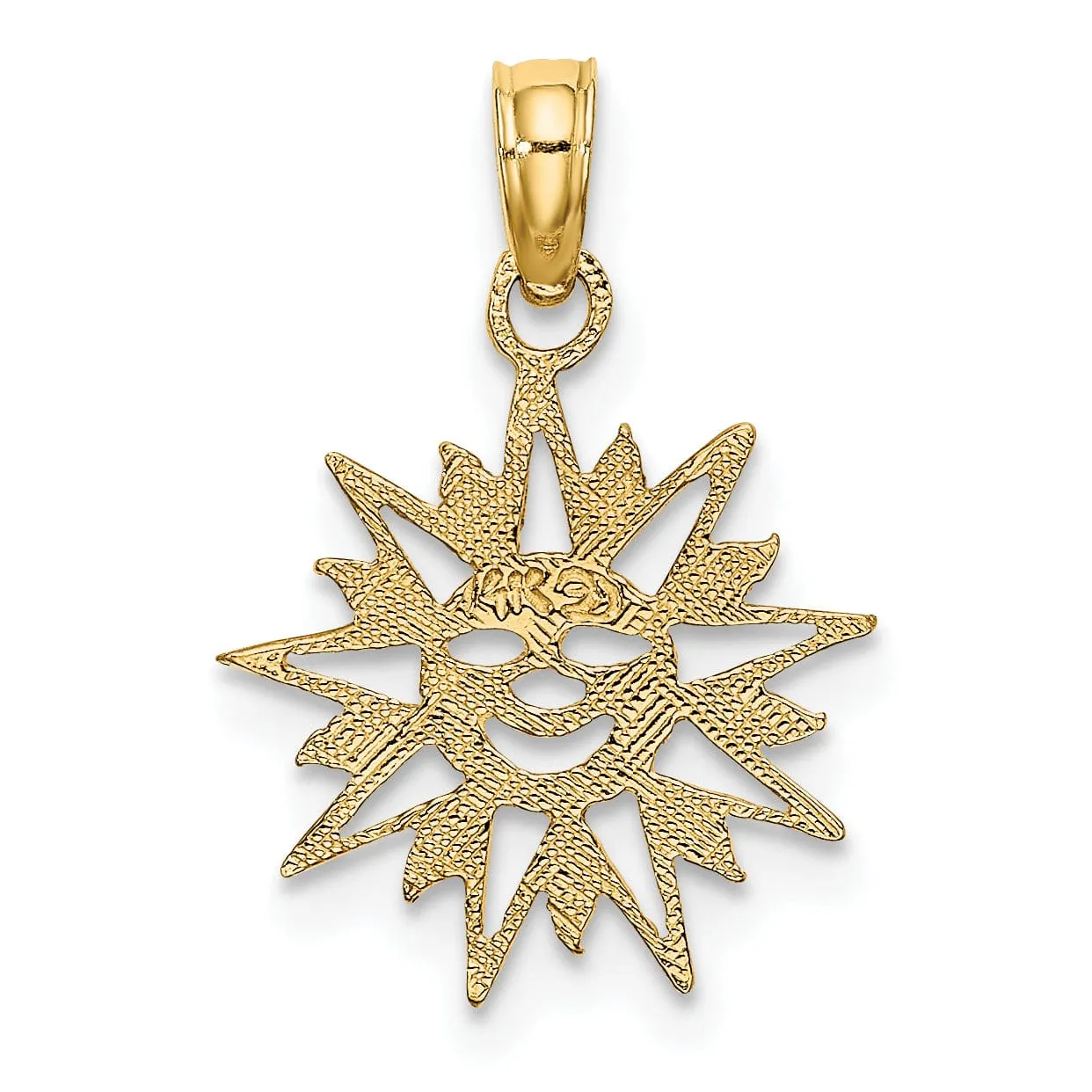 14K Yellow Gold Textured Polished Finish Smiling Face Sun Design Charm Pendant