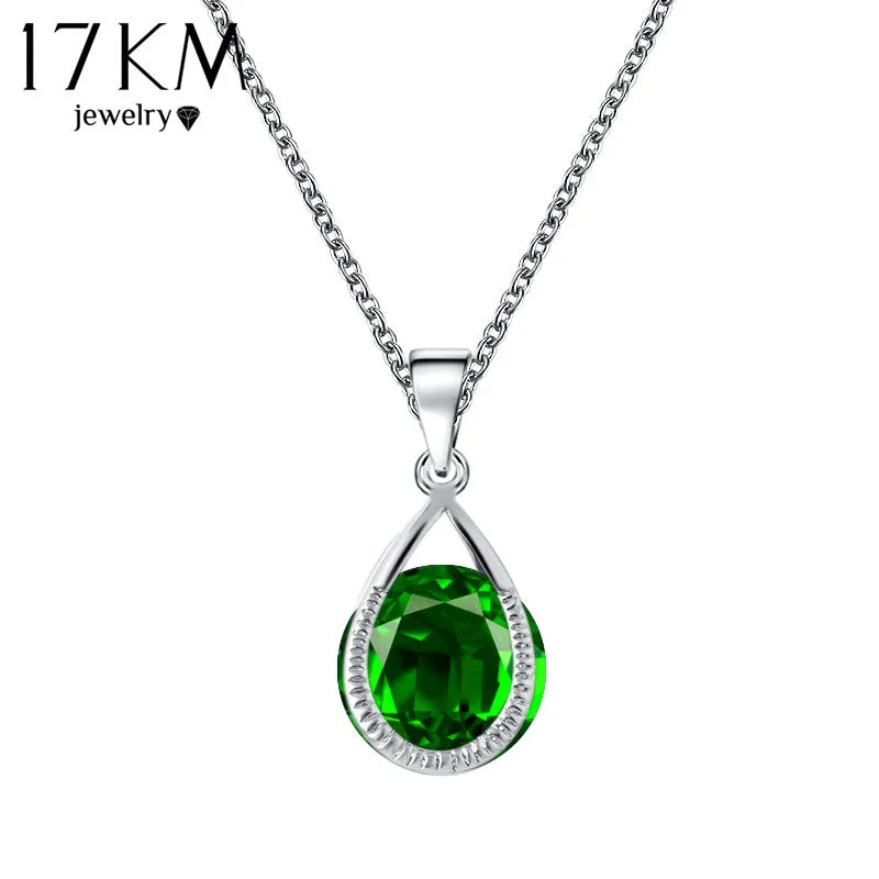 17KM Valentine's Gift Austrian Crystal Water Drop Necklaces & Pendants Gold Color Silver Color collares Maxi Necklaces for Women