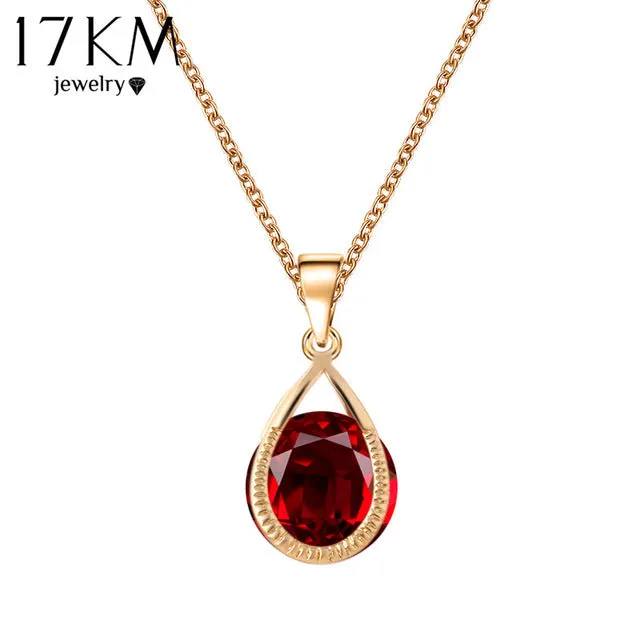 17KM Valentine's Gift Austrian Crystal Water Drop Necklaces & Pendants Gold Color Silver Color collares Maxi Necklaces for Women