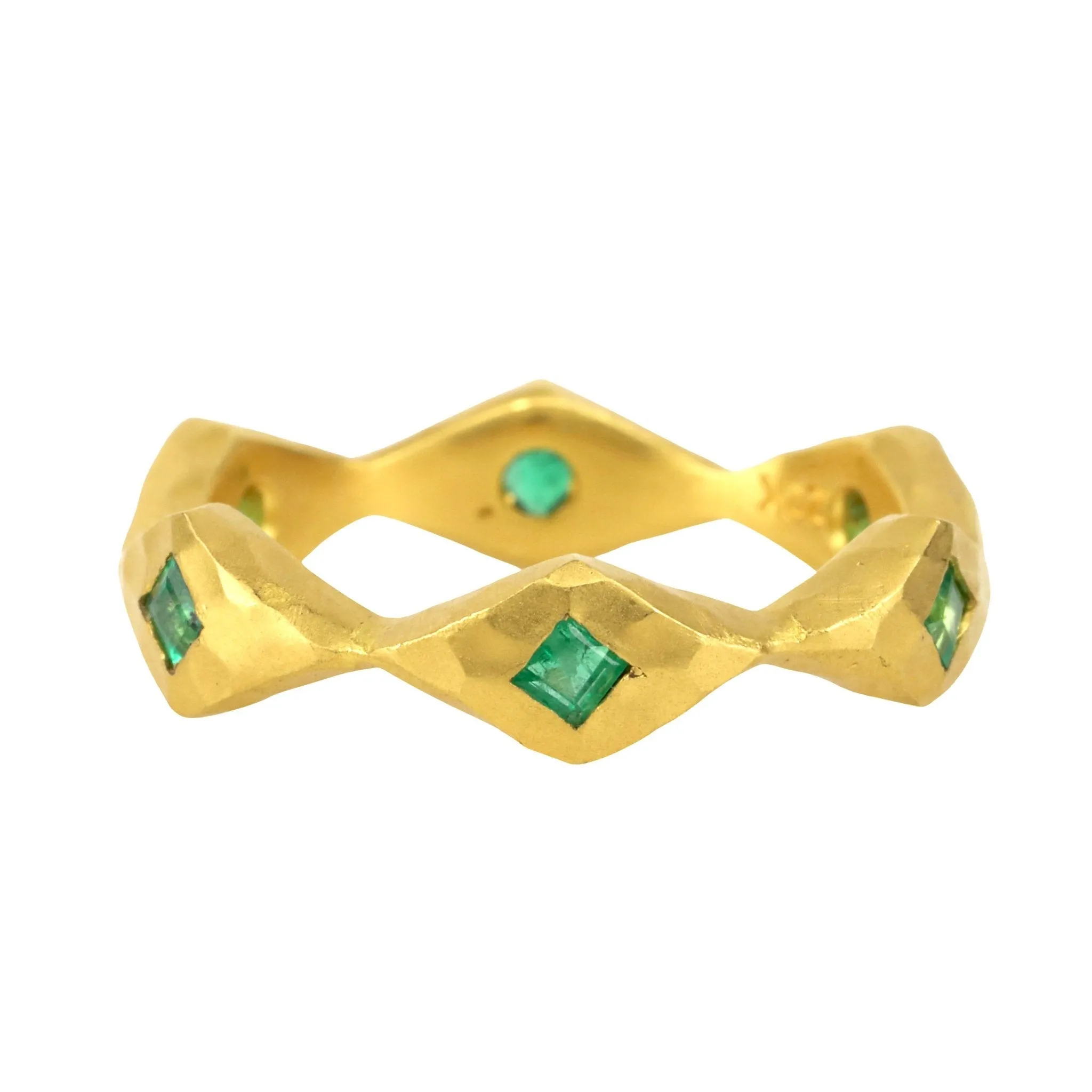 22K Gold and Emerald Diamond Shaped Band