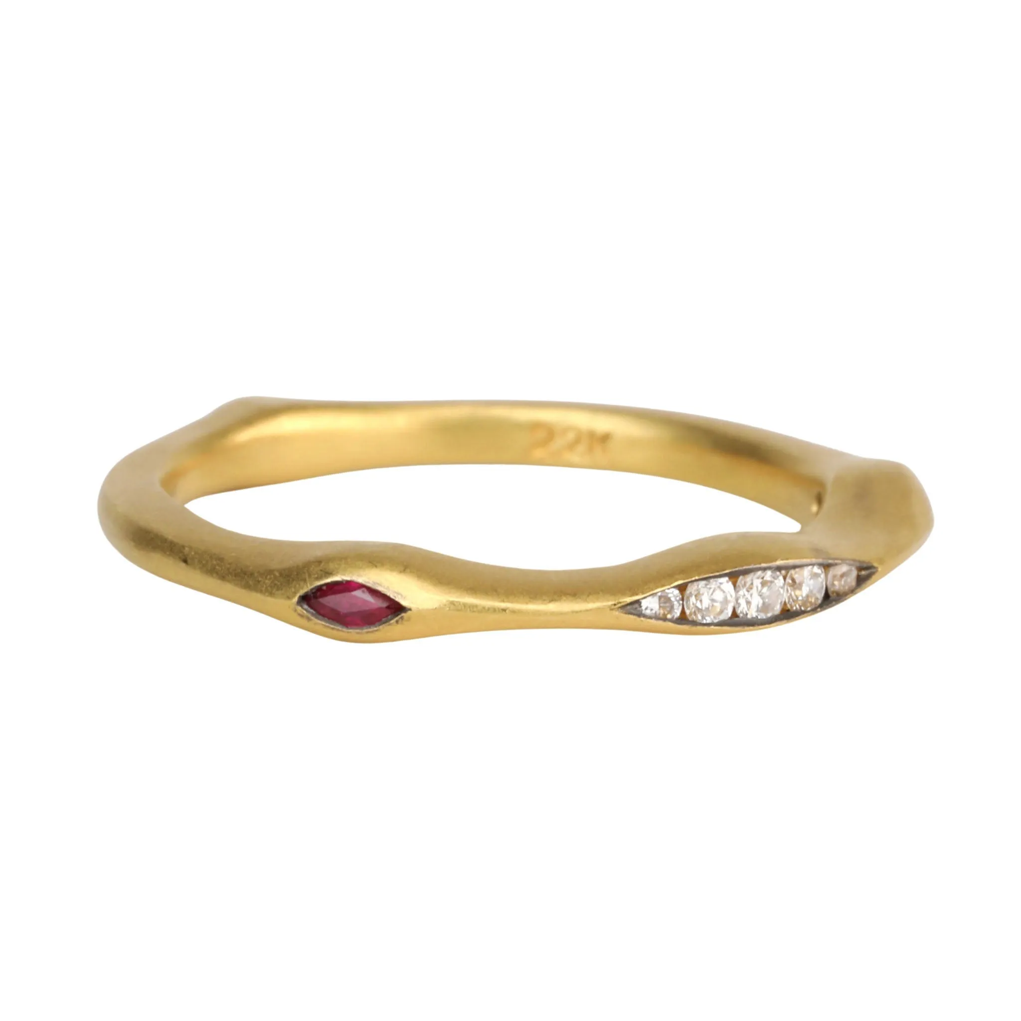 22K Gold Pave Diamond & Ruby Eye of Horus Ring