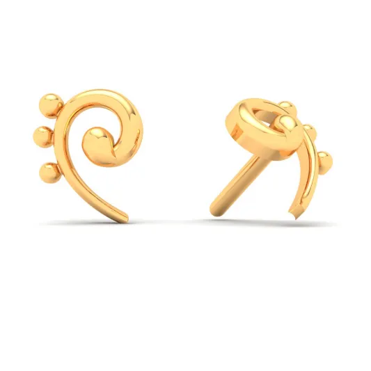 22KT Unique Kolka Shape Three Dots Gold Stud Earrings From Goldlites Collection