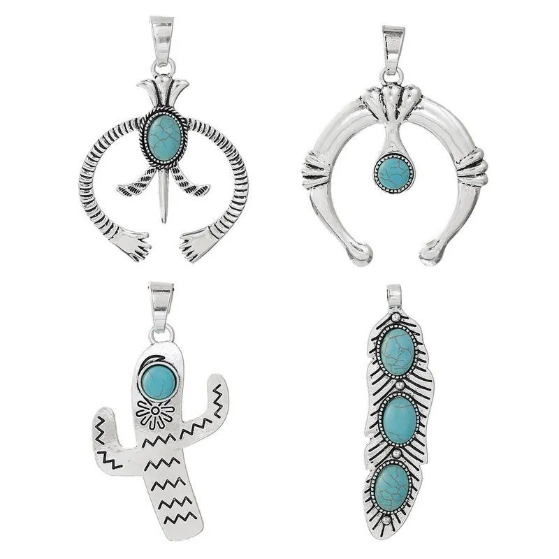 2Pcs Imation Stone Cactus Feather Pendant Necklace High Quality Engagement Wedding Women Jewelry