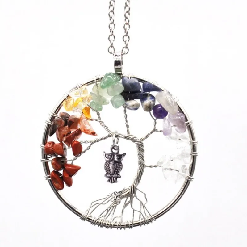 7 Chakra Quartz Natural Stone Tree of Life pendulum Pendant Necklace for Women  Healing Crystal Necklaces