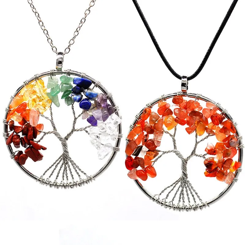 7 Chakra Quartz Natural Stone Tree of Life pendulum Pendant Necklace for Women  Healing Crystal Necklaces