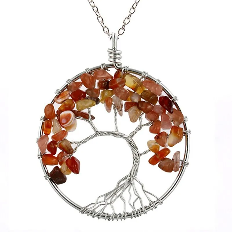 7 Chakra Quartz Natural Stone Tree of Life pendulum Pendant Necklace for Women  Healing Crystal Necklaces