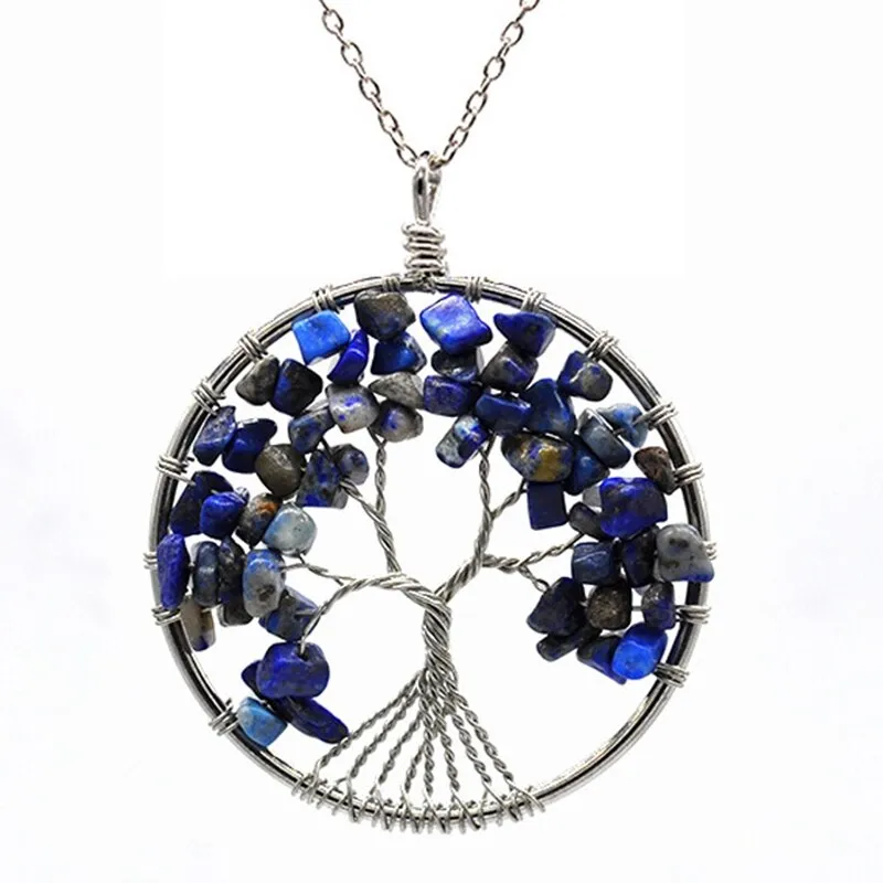 7 Chakra Quartz Natural Stone Tree of Life pendulum Pendant Necklace for Women  Healing Crystal Necklaces