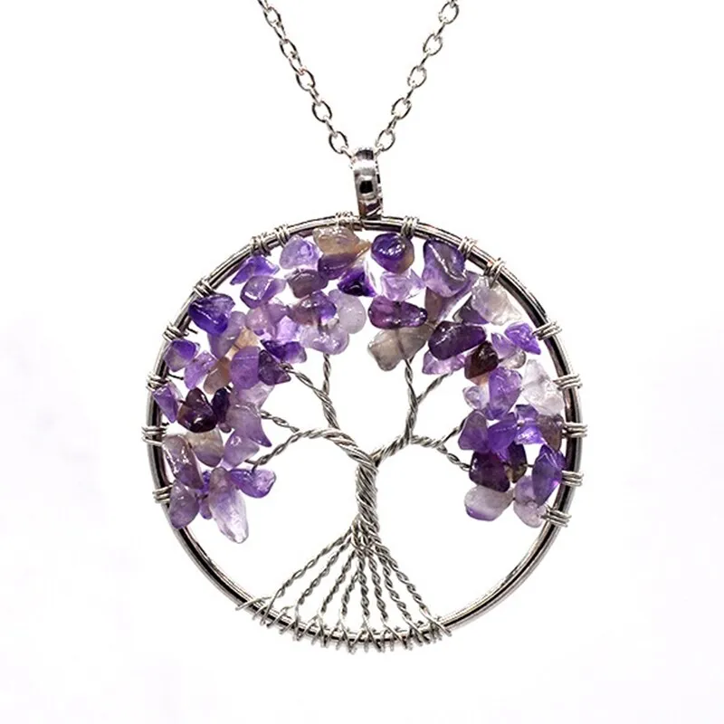 7 Chakra Quartz Natural Stone Tree of Life pendulum Pendant Necklace for Women  Healing Crystal Necklaces