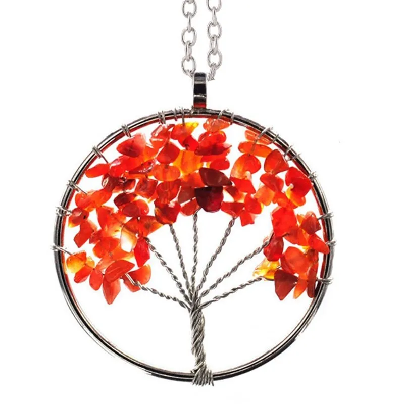 7 Chakra Quartz Natural Stone Tree of Life pendulum Pendant Necklace for Women  Healing Crystal Necklaces