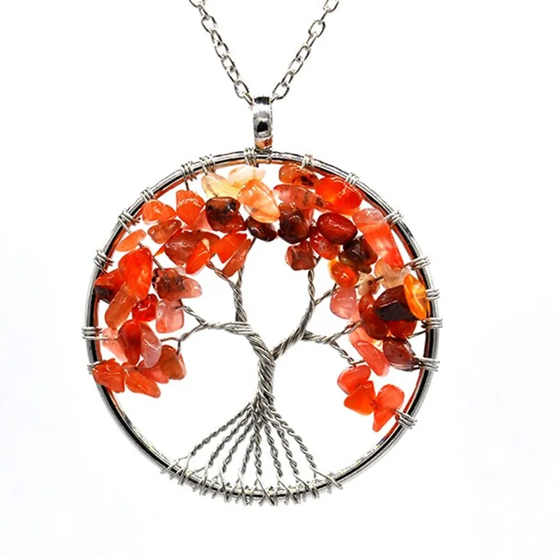 7 Chakra Quartz Natural Stone Tree of Life pendulum Pendant Necklace for Women  Healing Crystal Necklaces