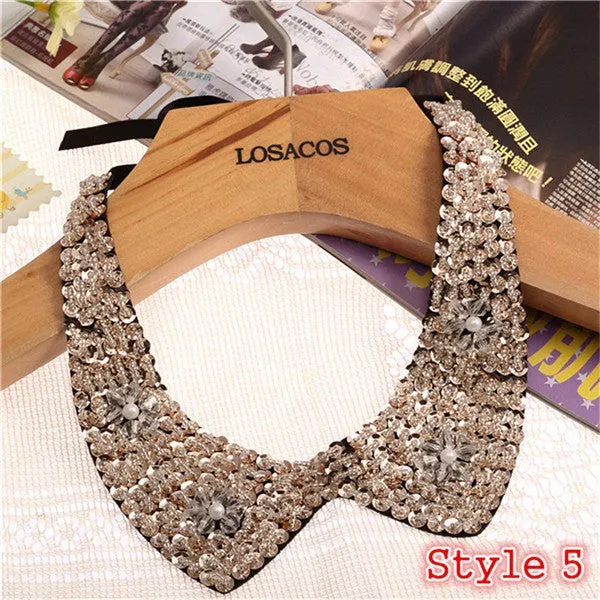 8 Styles Fashion women Sequined beaded knitted cloth Ribbon Fake collar Choker Necklaces clothing accessories U choose