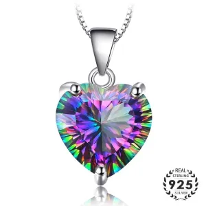 925 Sterling Silver Necklace with Heart-shaped Topaz Gemstone Pendant for Women