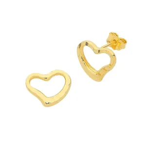 9ct Yellow Gold Silver Infused Open Heart Stud Earrings