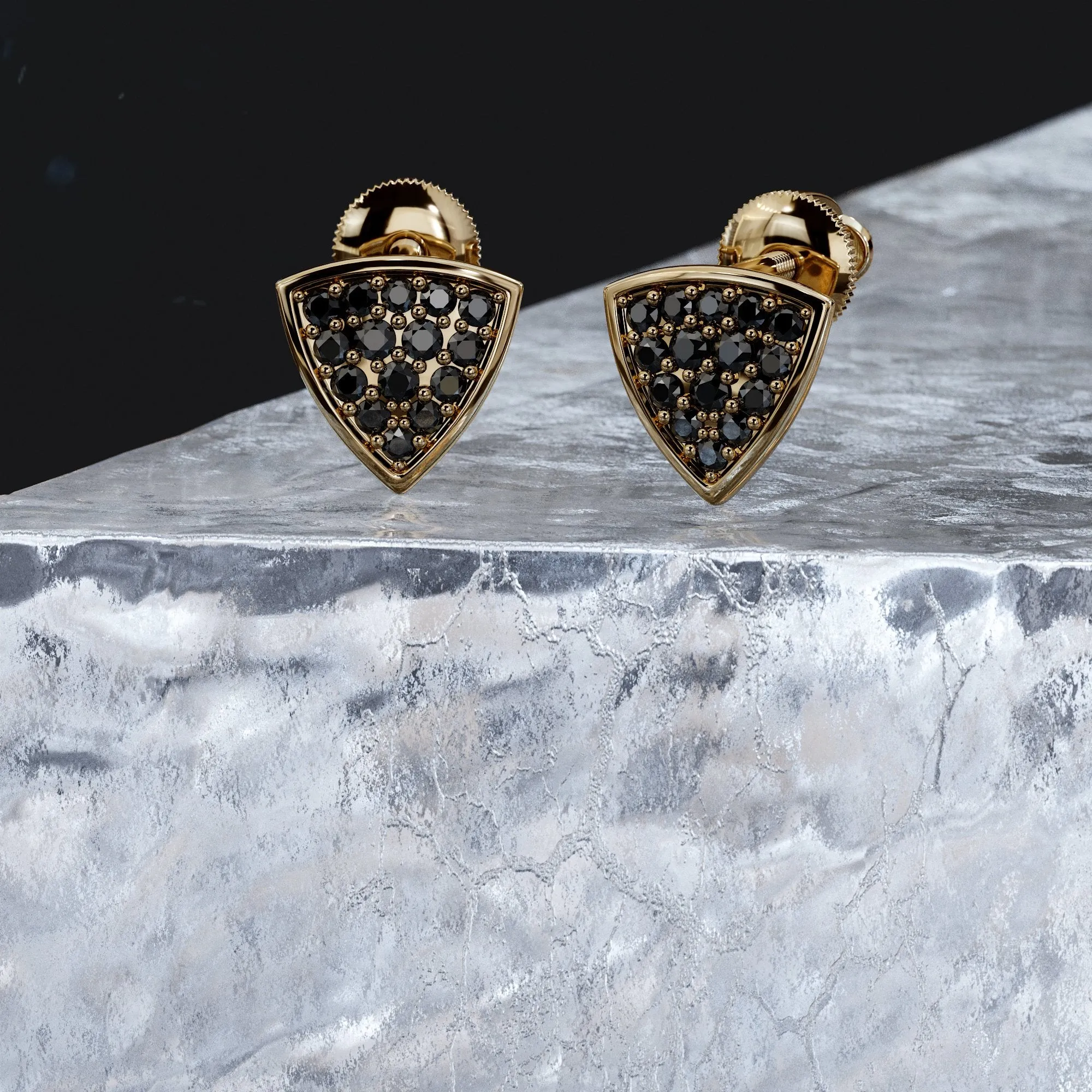 Angus Natural Black Diamonds Yellow Gold Unique Earrings