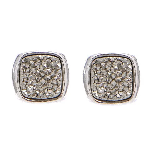 Antique Rounded Square Druzy Stud Earrings