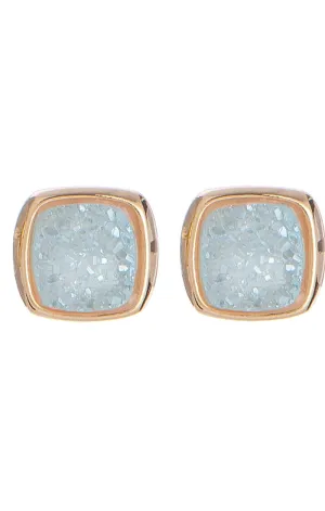 Antique Rounded Square Druzy Stud Earrings