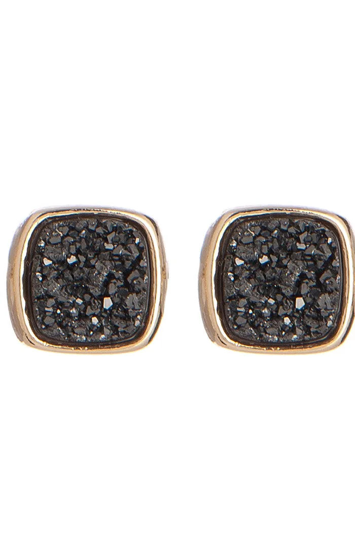 Antique Rounded Square Druzy Stud Earrings