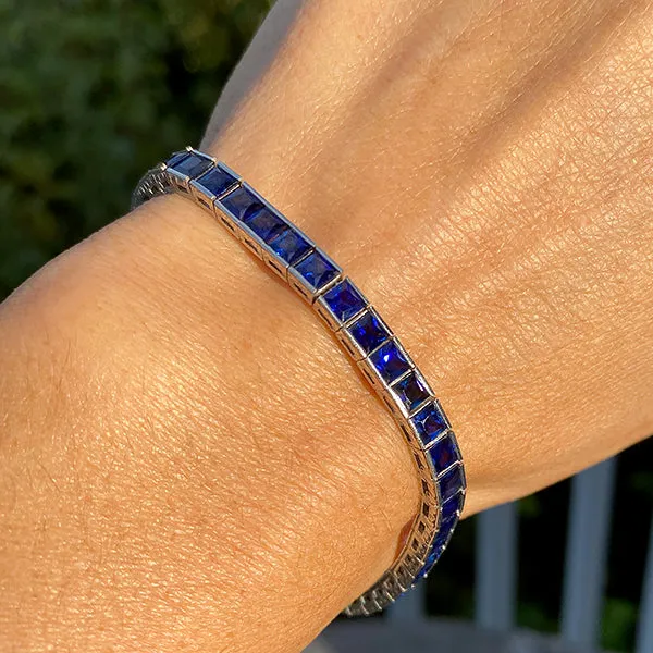 Art Deco Style Sapphire Straight Line Bracelet