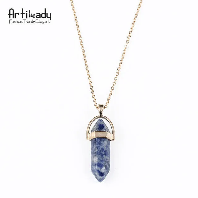 Artilady gold color natural crystal stone pendant necklace fashion opal pendant necklace for women jewelry