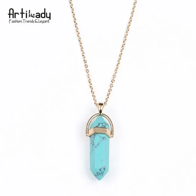 Artilady gold color natural crystal stone pendant necklace fashion opal pendant necklace for women jewelry