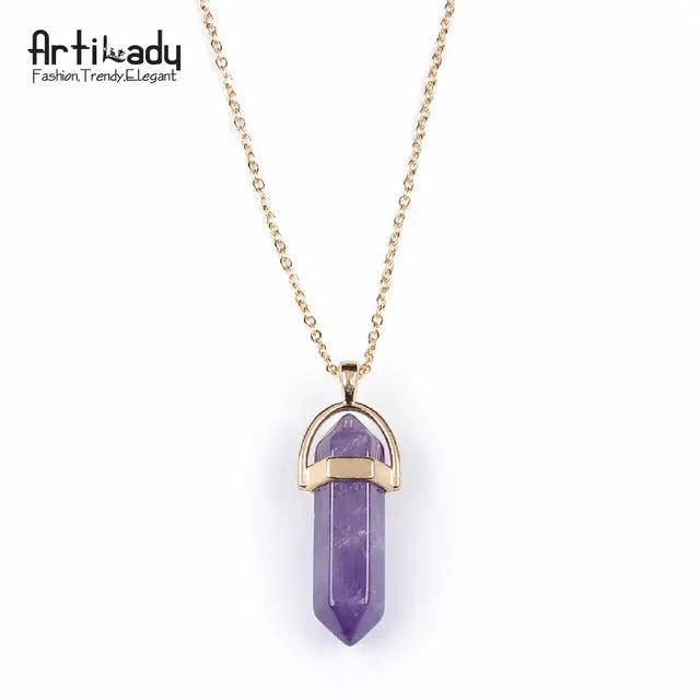 Artilady gold color natural crystal stone pendant necklace fashion opal pendant necklace for women jewelry