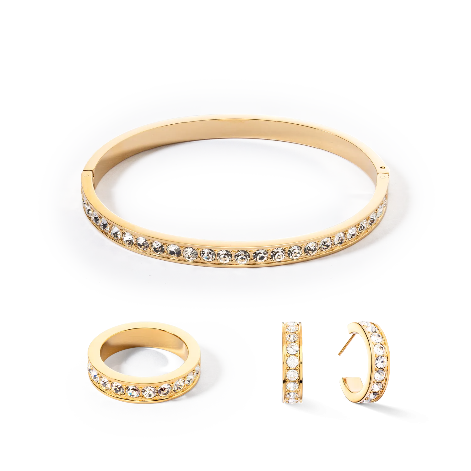 Bangle stainless steel & crystals gold crystal (size 19 cm)