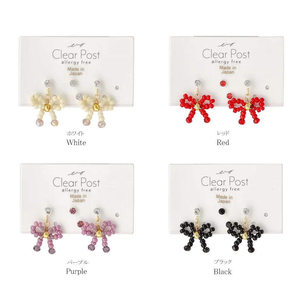 Beaded Bow Plastic Earring Set