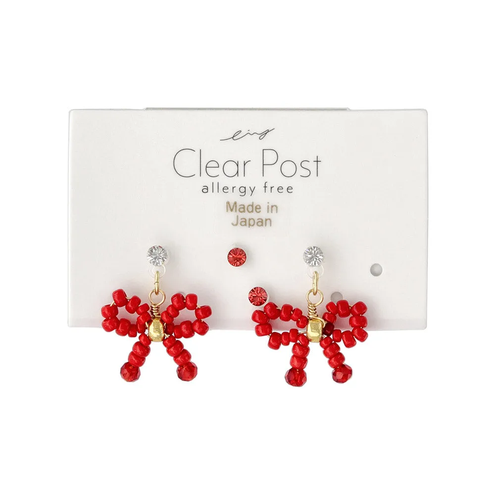 Beaded Bow Plastic Earring Set