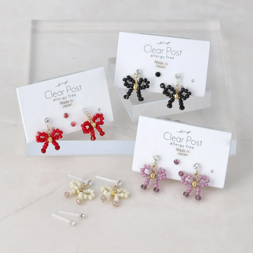 Beaded Bow Plastic Earring Set