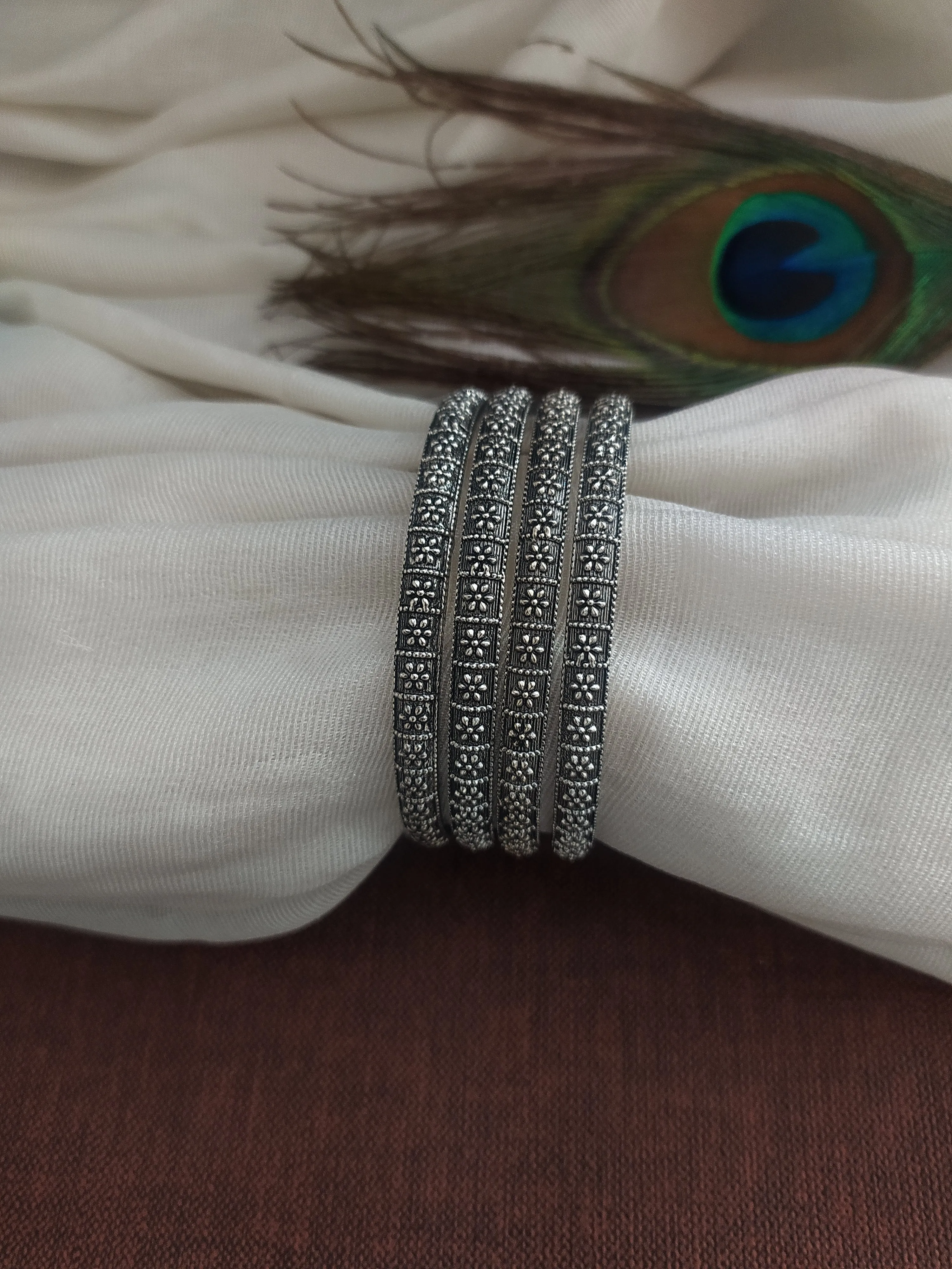 Beautiful German Silver Oxidised Plain Bangles Collection