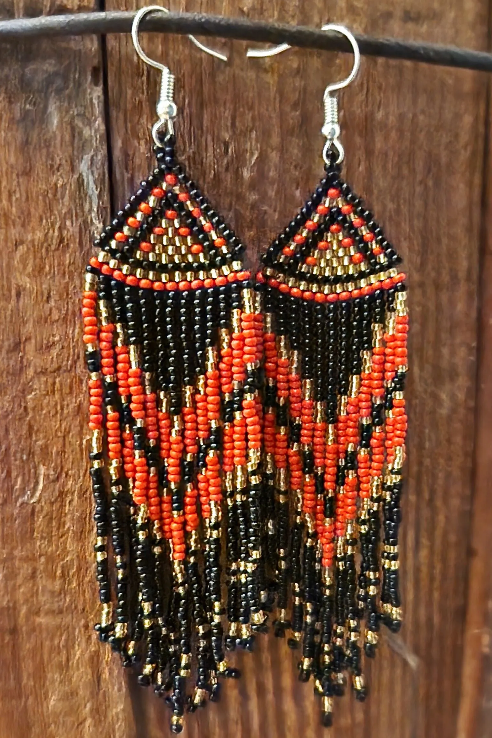 Black & Red Tribal Fringe Earrings