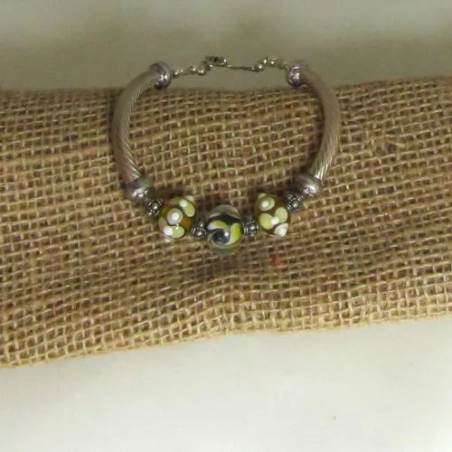 Black and Gold Handmade  Artisan Bead Bangle Bracelet