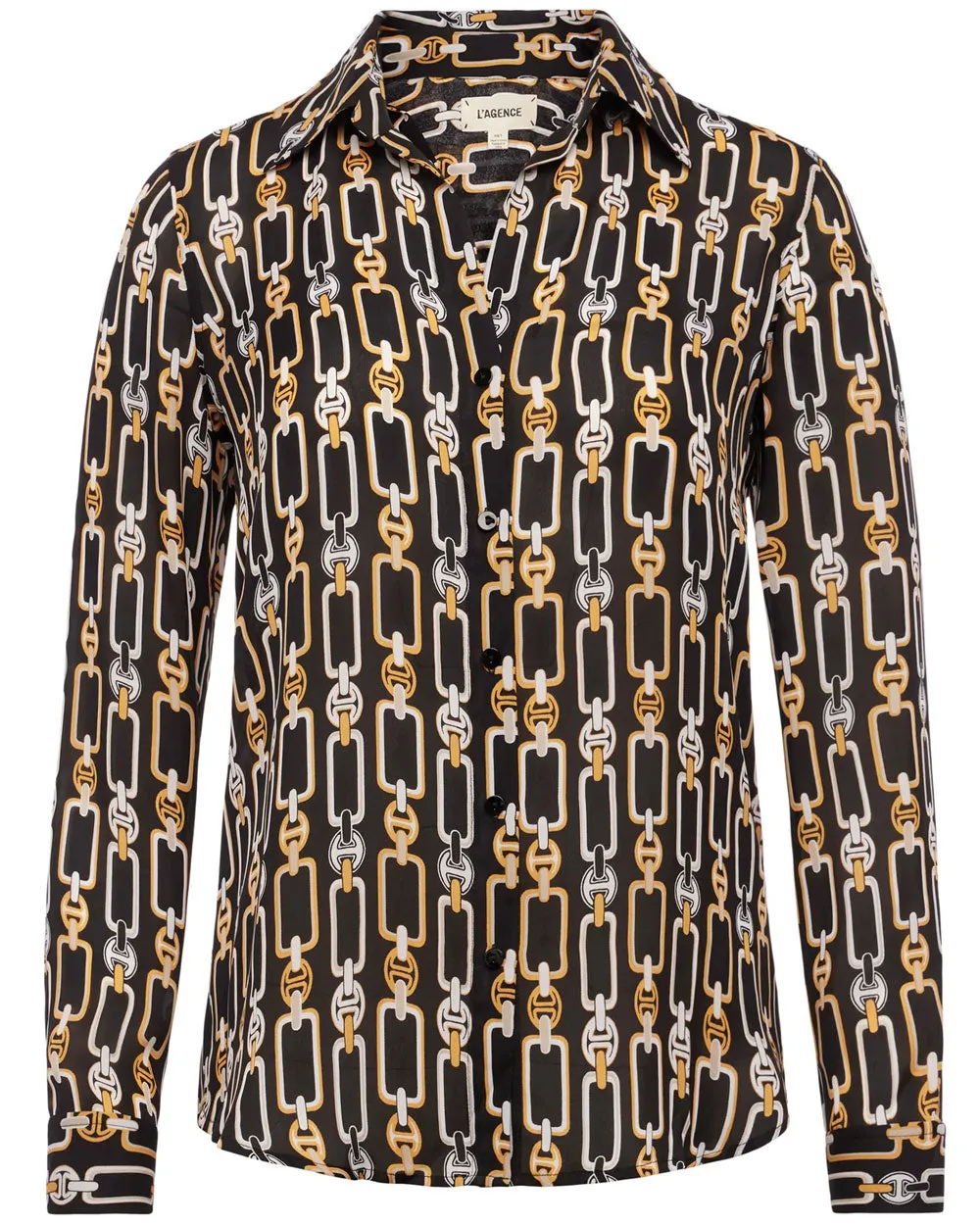 Black Chain Print Long Sleeve Nina Blouse