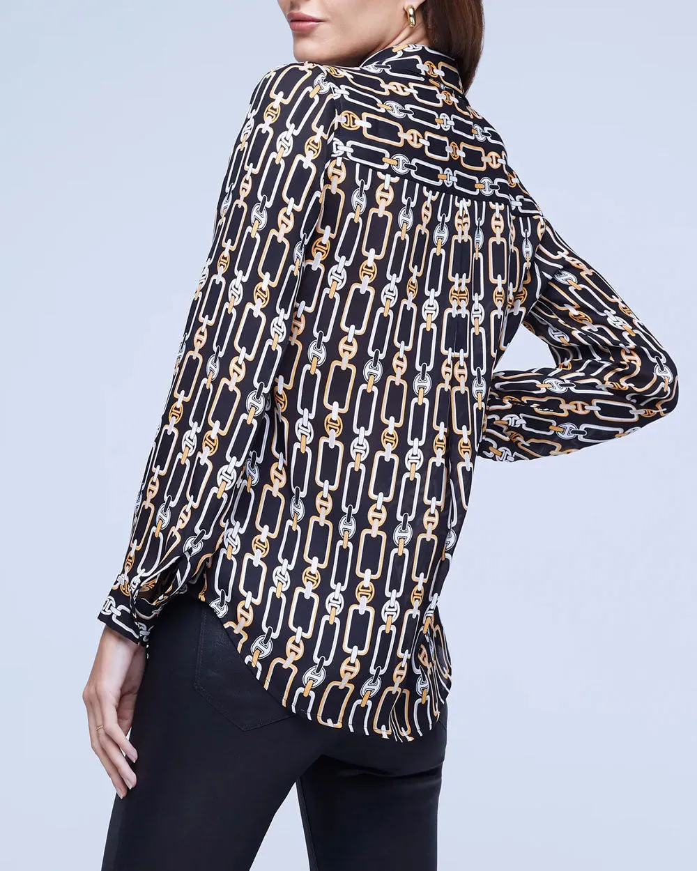 Black Chain Print Long Sleeve Nina Blouse